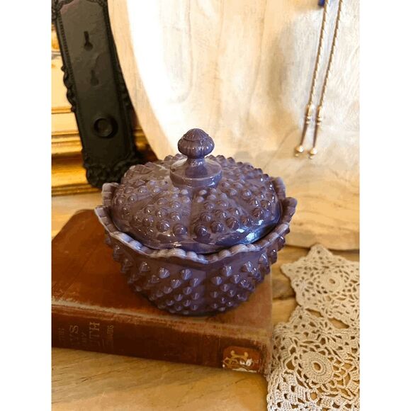 Mosser Glass Gigi Hobnail Butter Tub Eggplant Purple-Vintage Style Covered Dish - Picture 1 of 4
